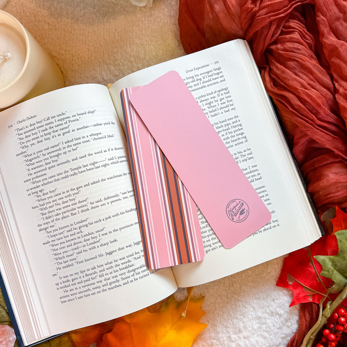 Pink Fall Stripes Bookmark (Velvet) – Handmade