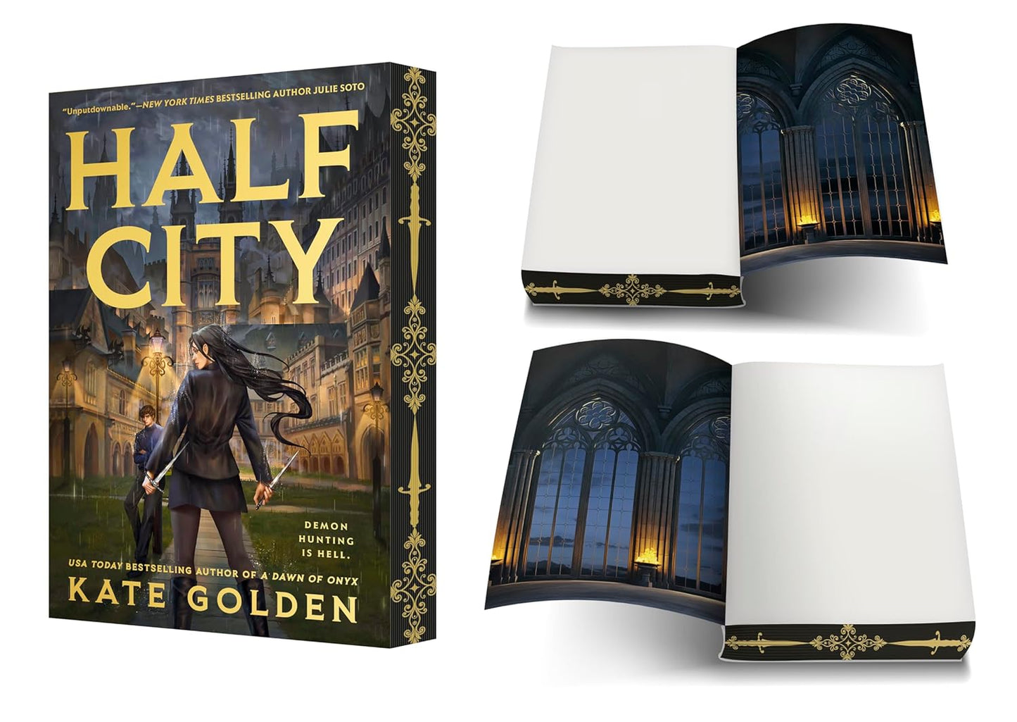 Book cover of 'Half City' by Kate Golden with a and a cityscape.