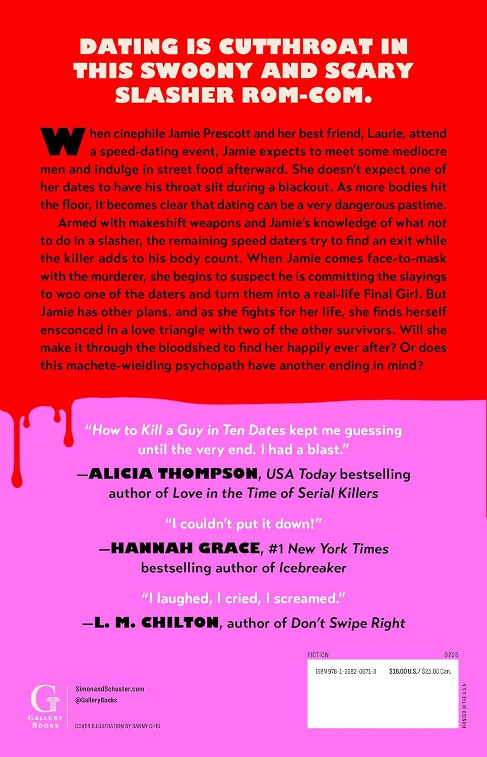 Promotional poster for a dating-themed thriller book with text and blood effect.