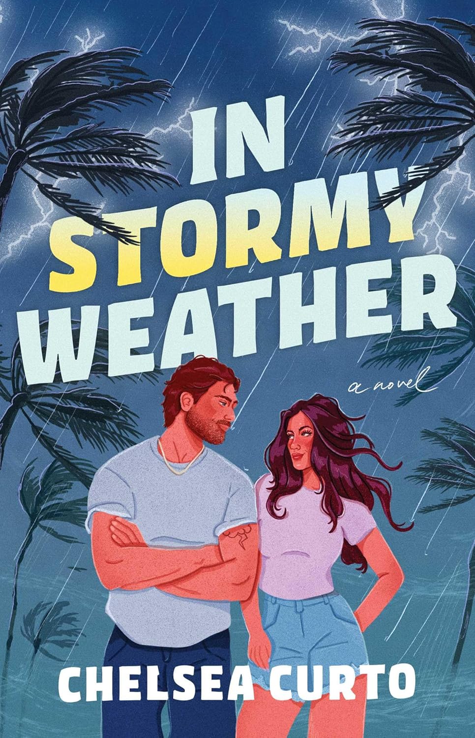 Book cover of 'In Stormy Weather' by Chelsea Curto with a couple under a stormy sky.
