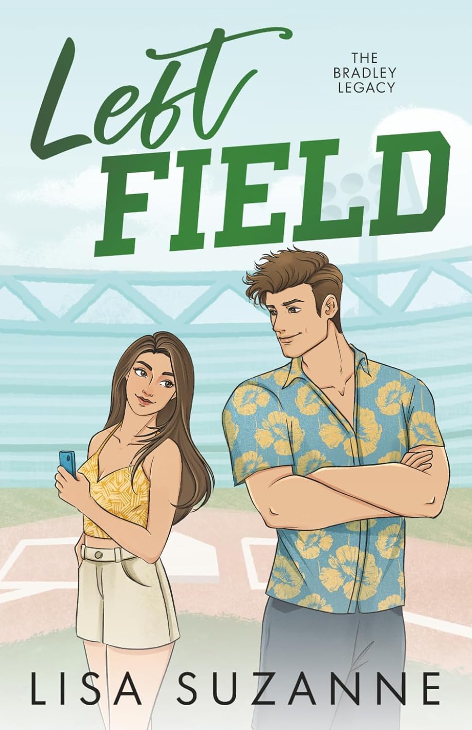 Book cover of 'Left Field' by Lisa Suzanne featuring two characters on a sports field.