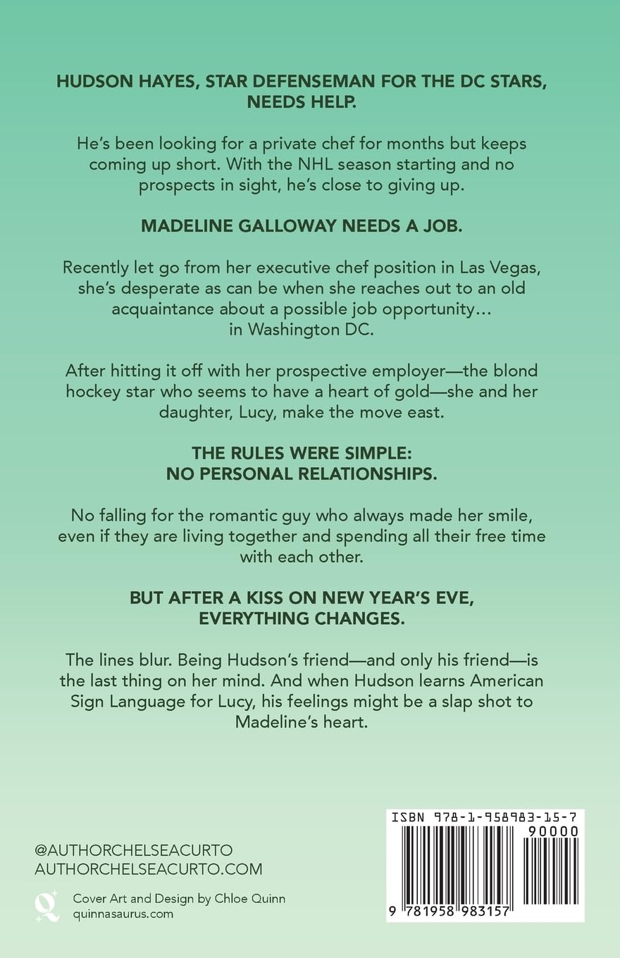Book back cover with text about characters Hudson Hayes and Madeline Galloway, and a barcode.
