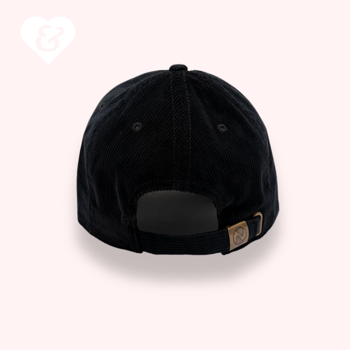 Black cap with a brand logo on a white background