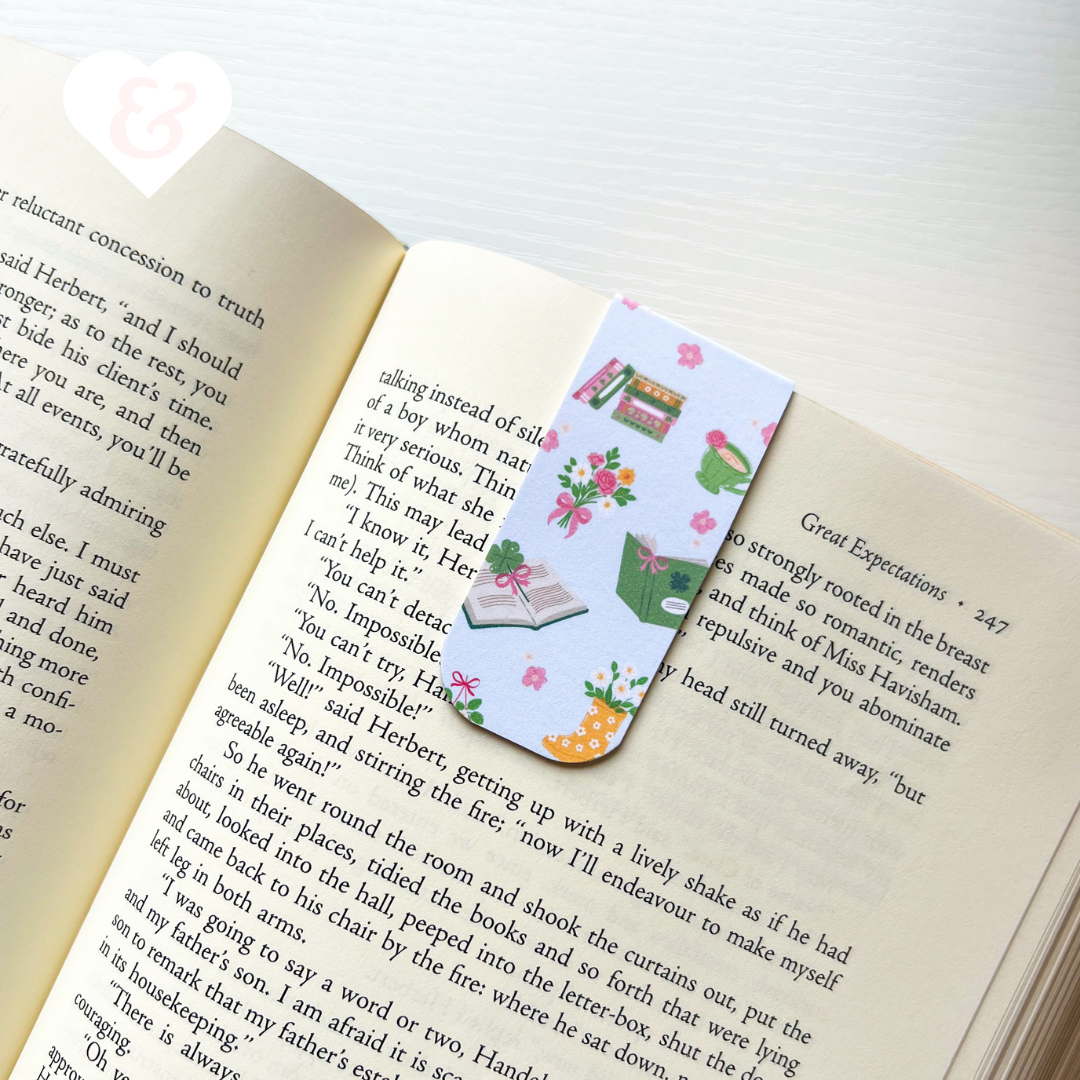 Bookmark with cartoon design on an open book