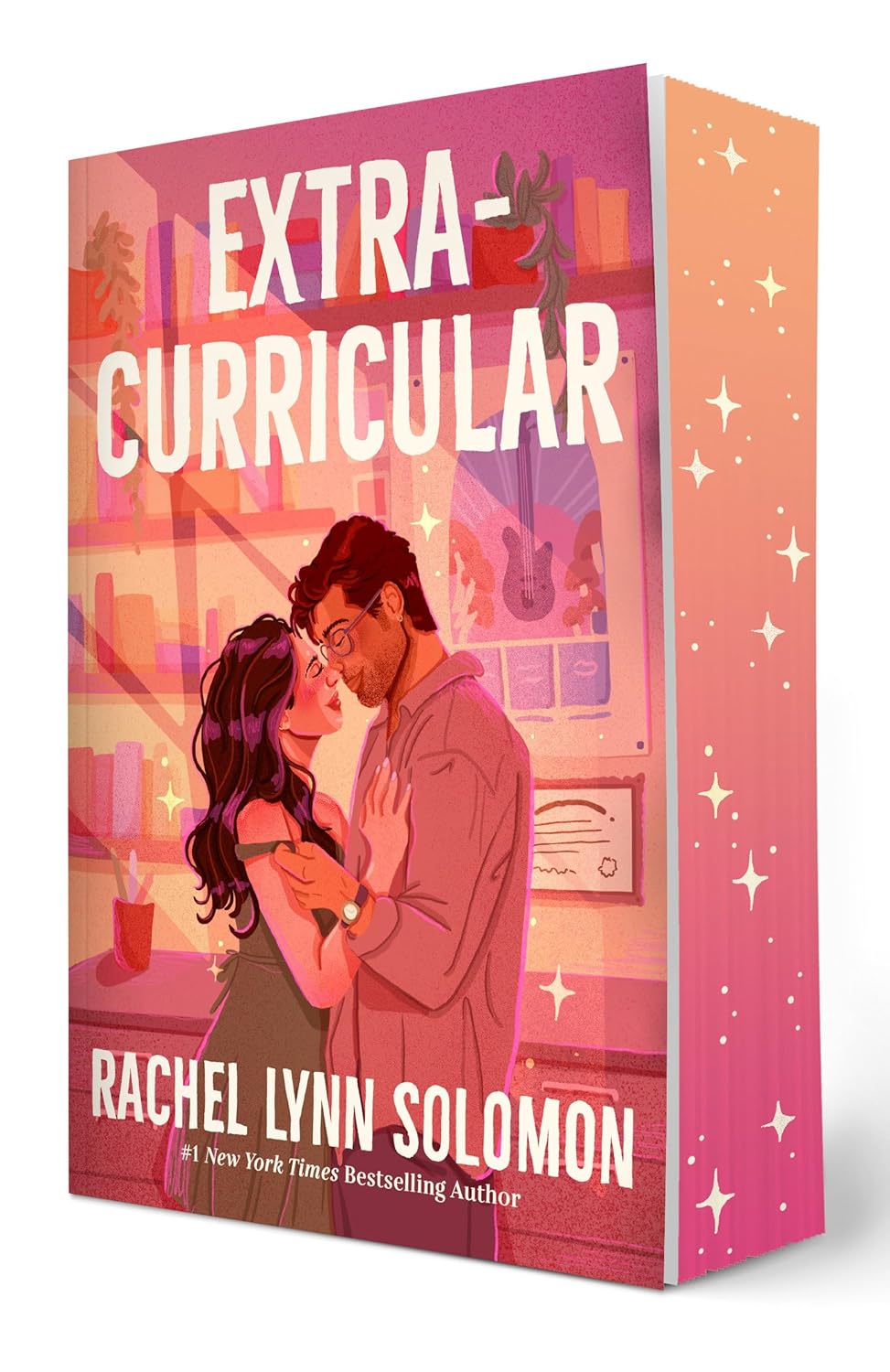 Book cover of 'Extra-Curricular' by Rachel Lynn Solomon with a couple embracing in a classroom.