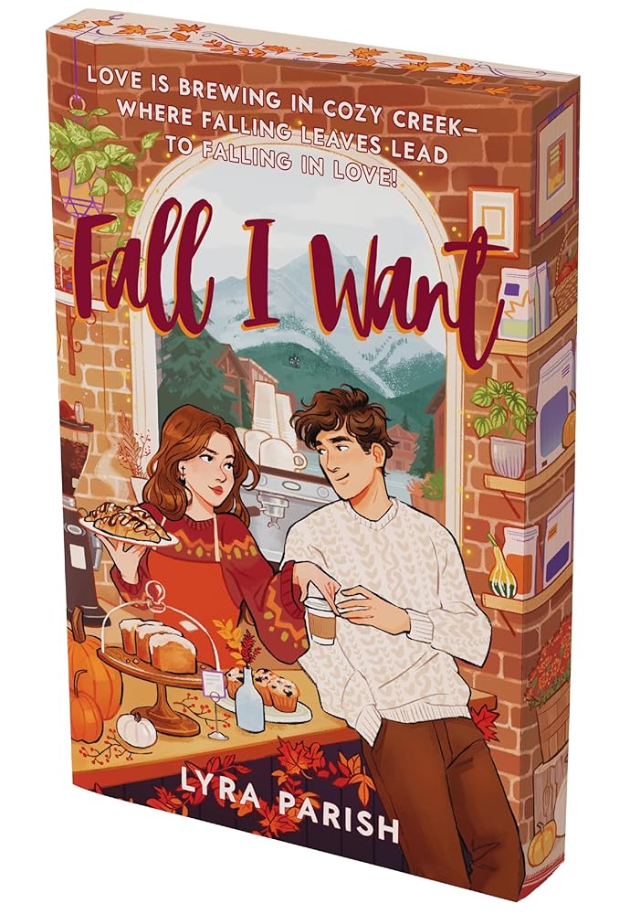 Book cover of 'Fall I Want' by Lyra Parish with illustration of a couple in a cozy kitchen.