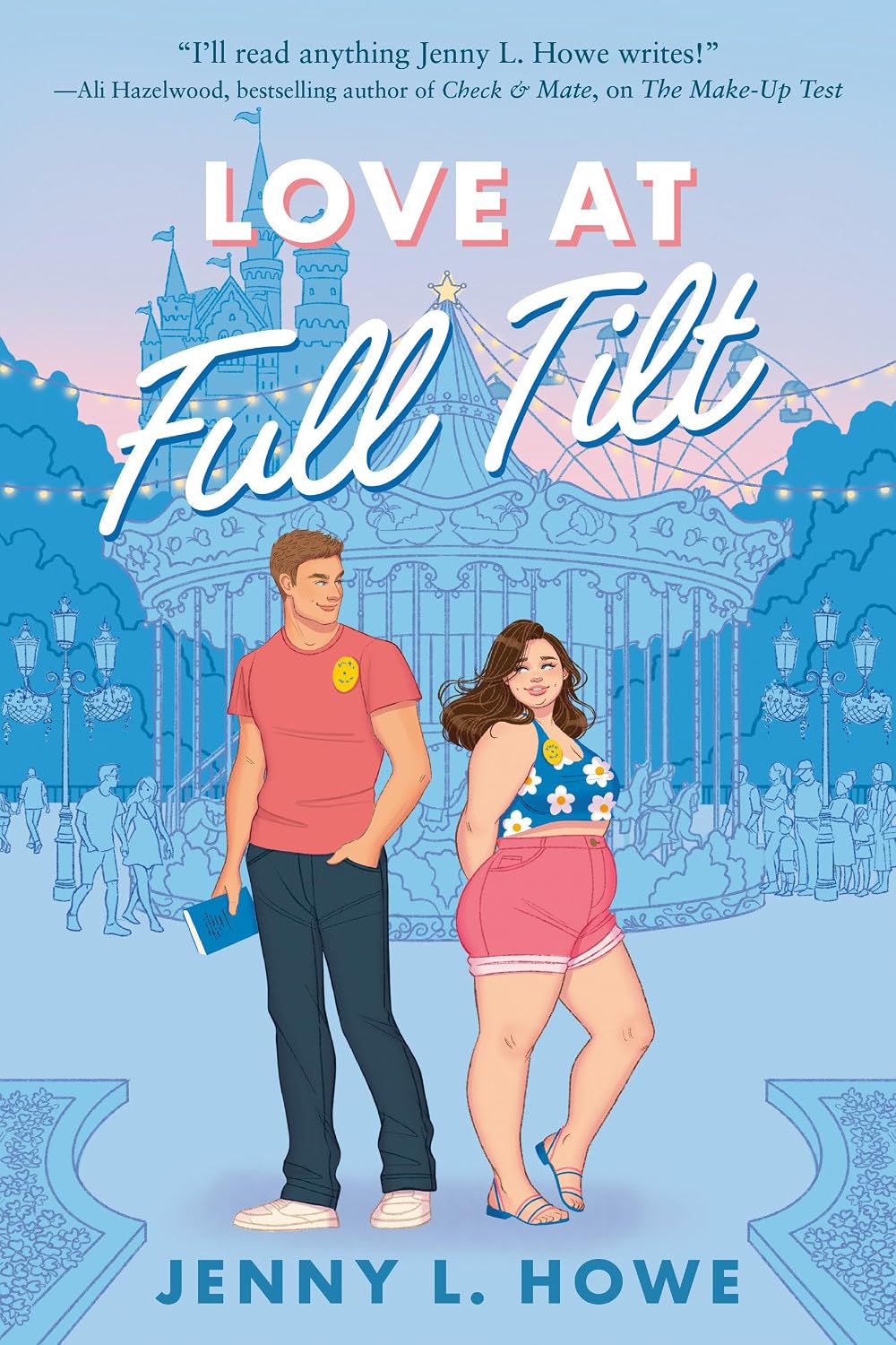 Book cover of 'Love at Full Tilt' featuring two characters and a cityscape background.
