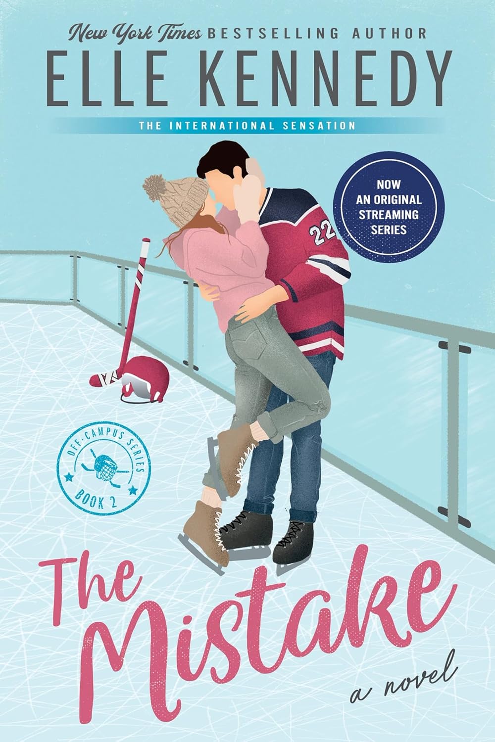 Book cover of 'The Mistake' by Elle Kennedy featuring a couple on an ice rink.