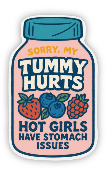Sticker with a jar design and humorous text on a white background