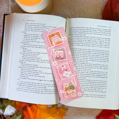 Pink Cozy Coquette Autumn Stamps Bookmark (Velvet) – Handmade