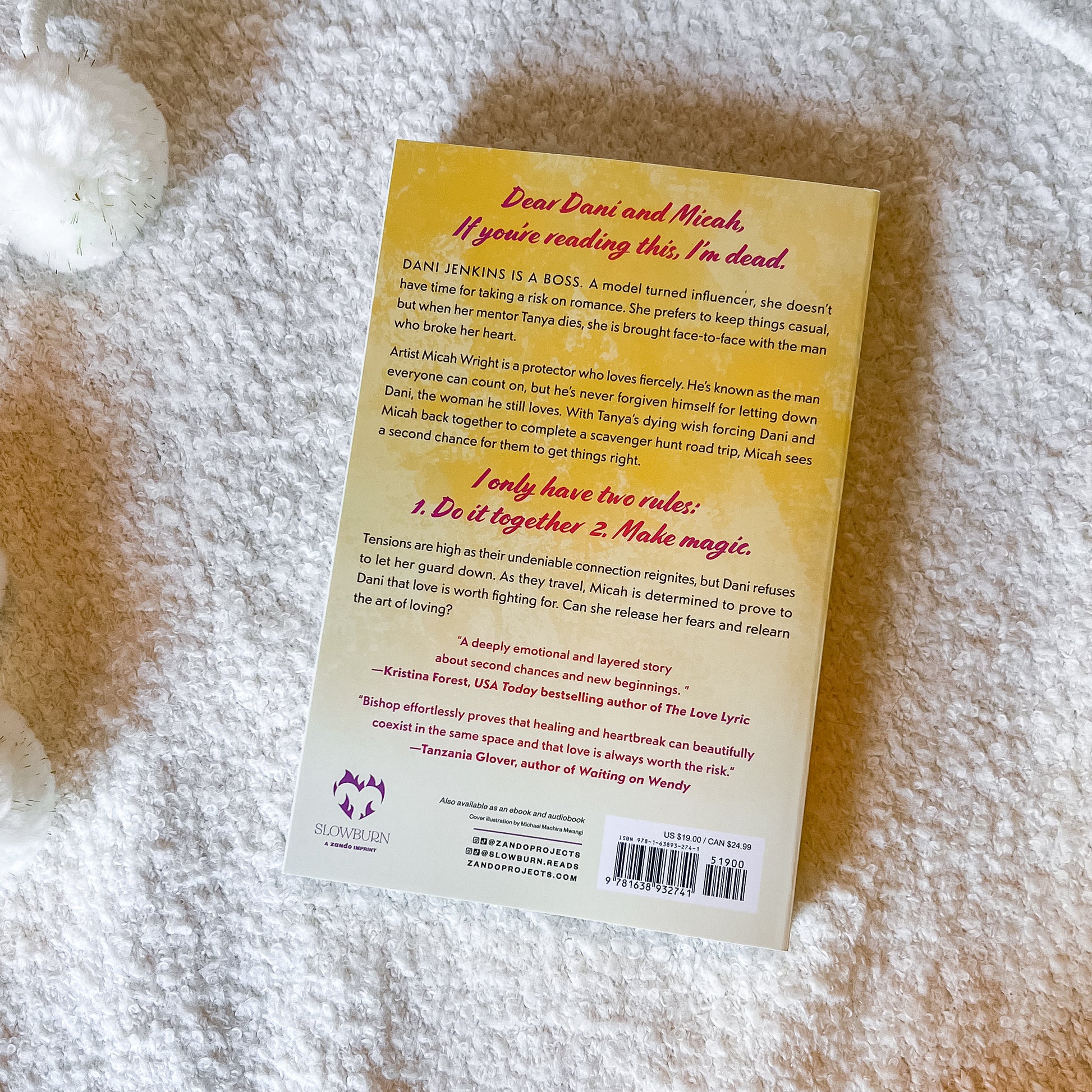 The back of the book "the art of loving you" by Natasha Bishop on a light textured background.