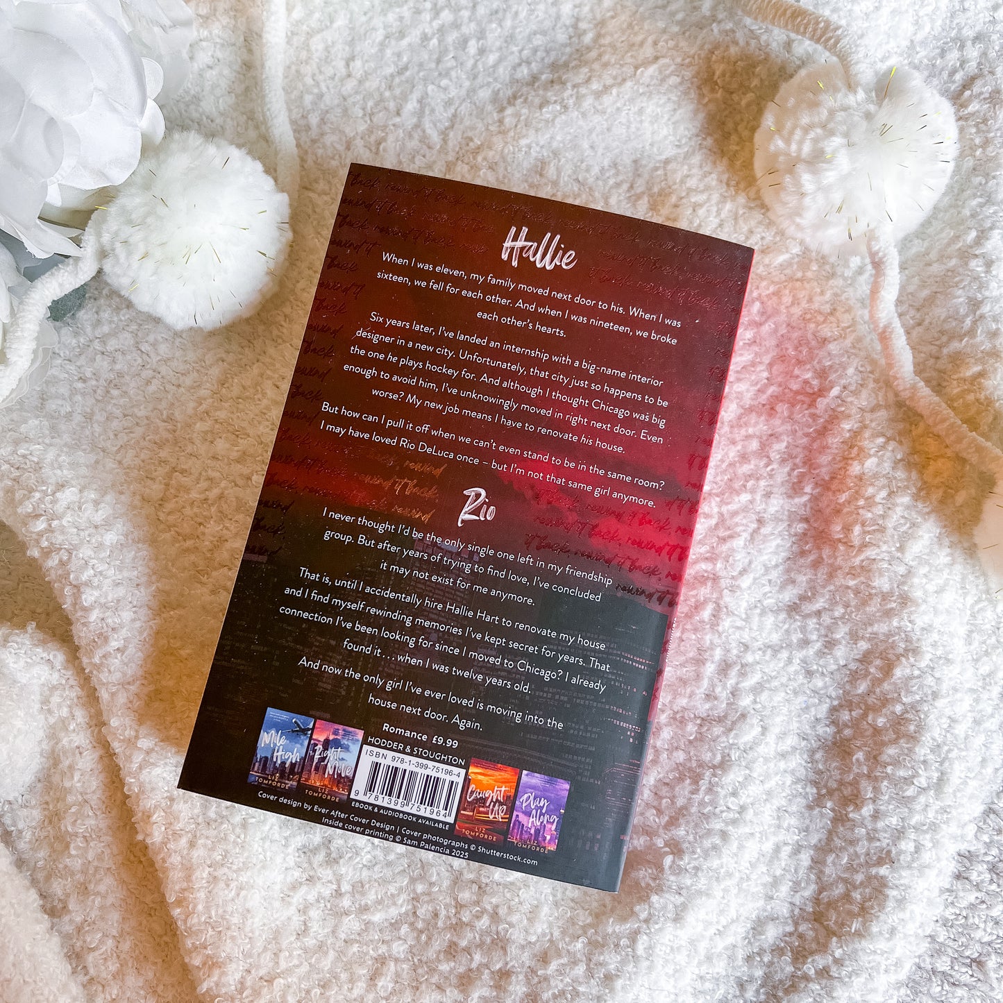 Book back cover with text and images on a textured surface