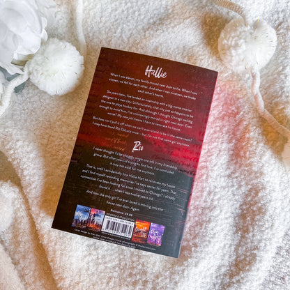Book back cover with text and images on a textured surface