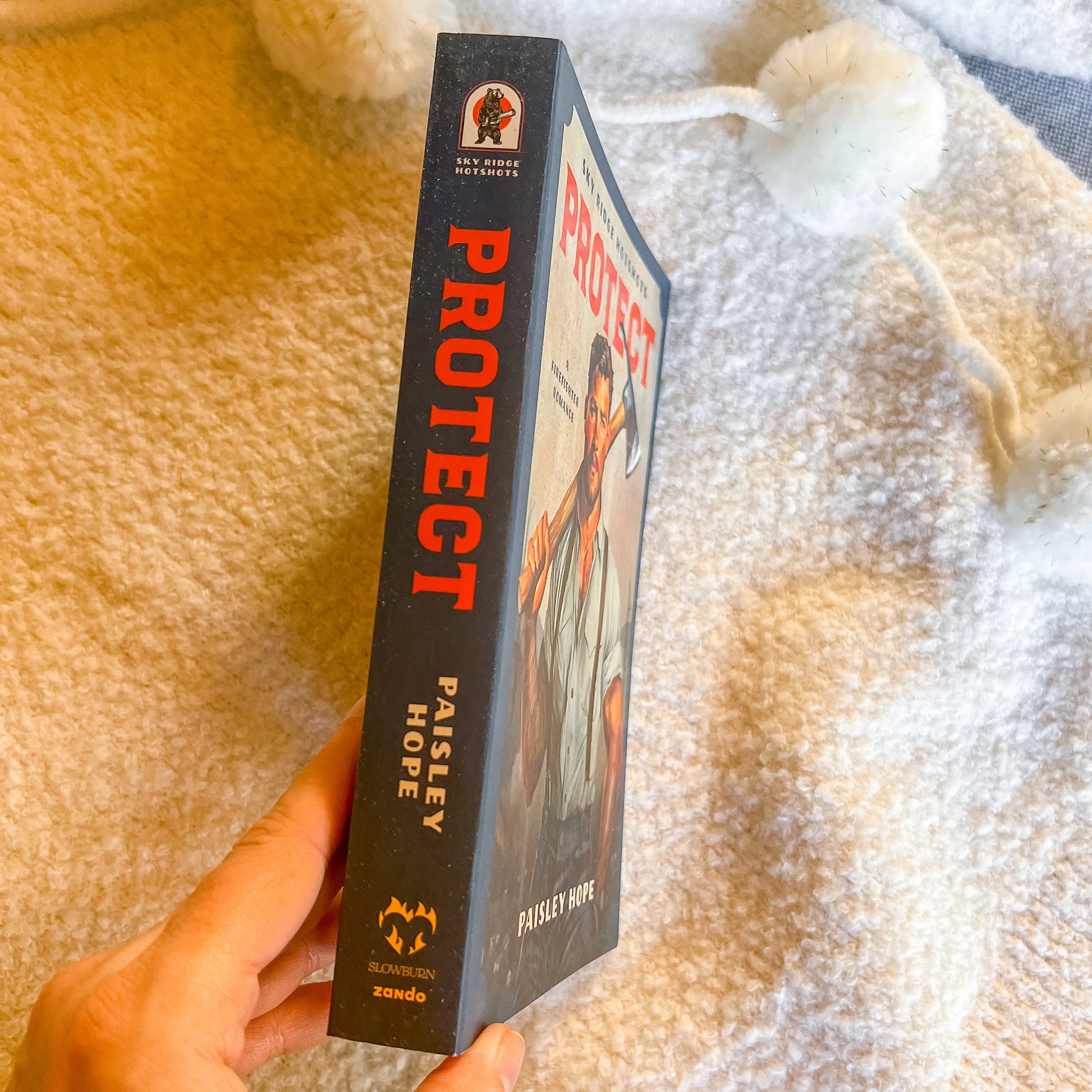 Book titled 'PROTECT' by Paisley Hope held against a textured beige background