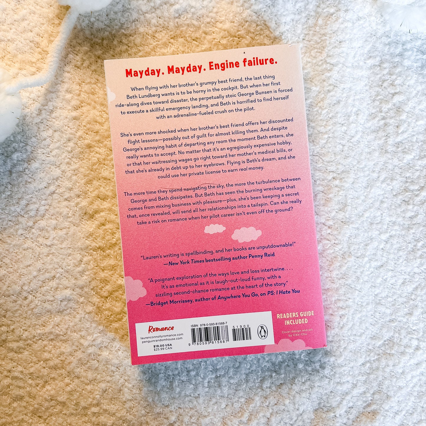 The back cover of a romance novel titled 'Mayday. Engine failure.