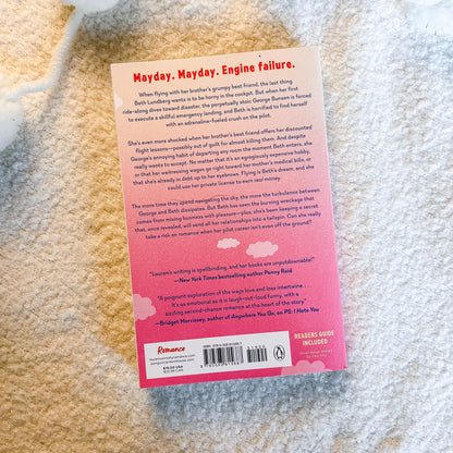 The back cover of a romance novel titled 'Mayday. Engine failure.