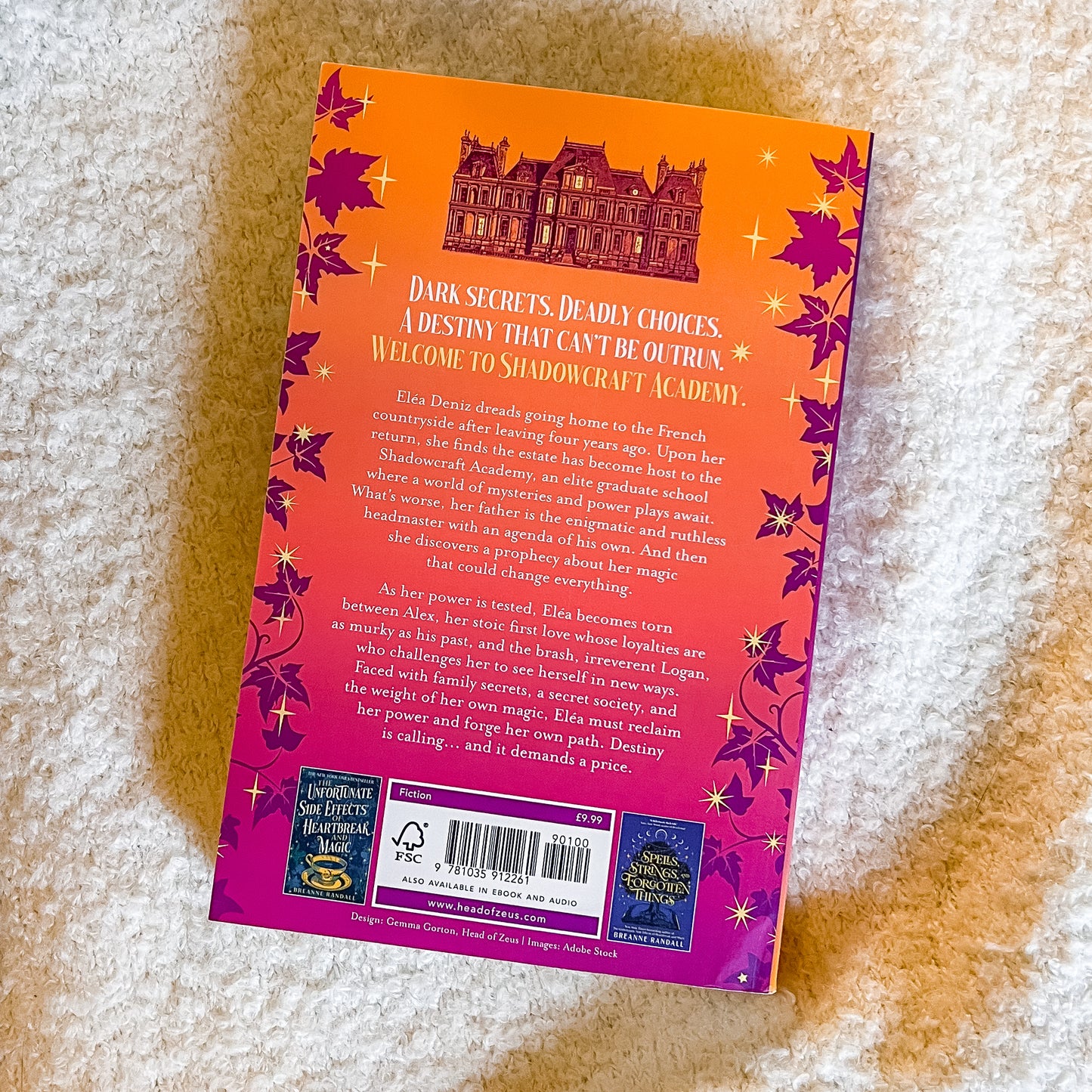 Back cover on a textured surface