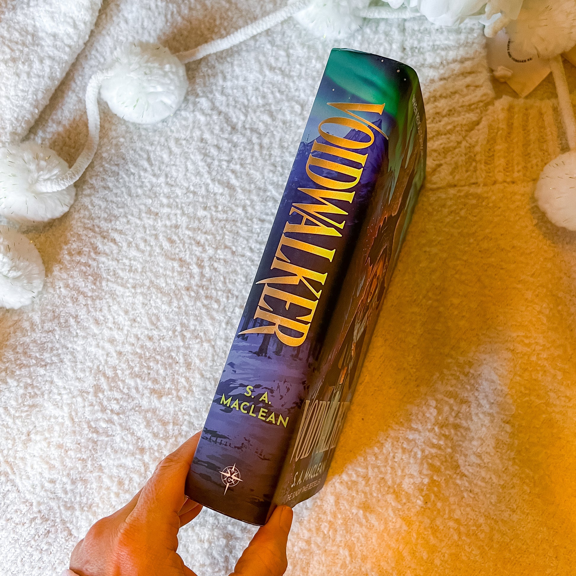 The spine of the book "Voidwalker" by SA Maclean on a textured white background