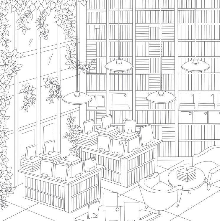Cozy Bookshops Coloring Book