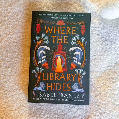 Book cover of 'Where the Library Hides' by Isabel Ibañez on a textured surface