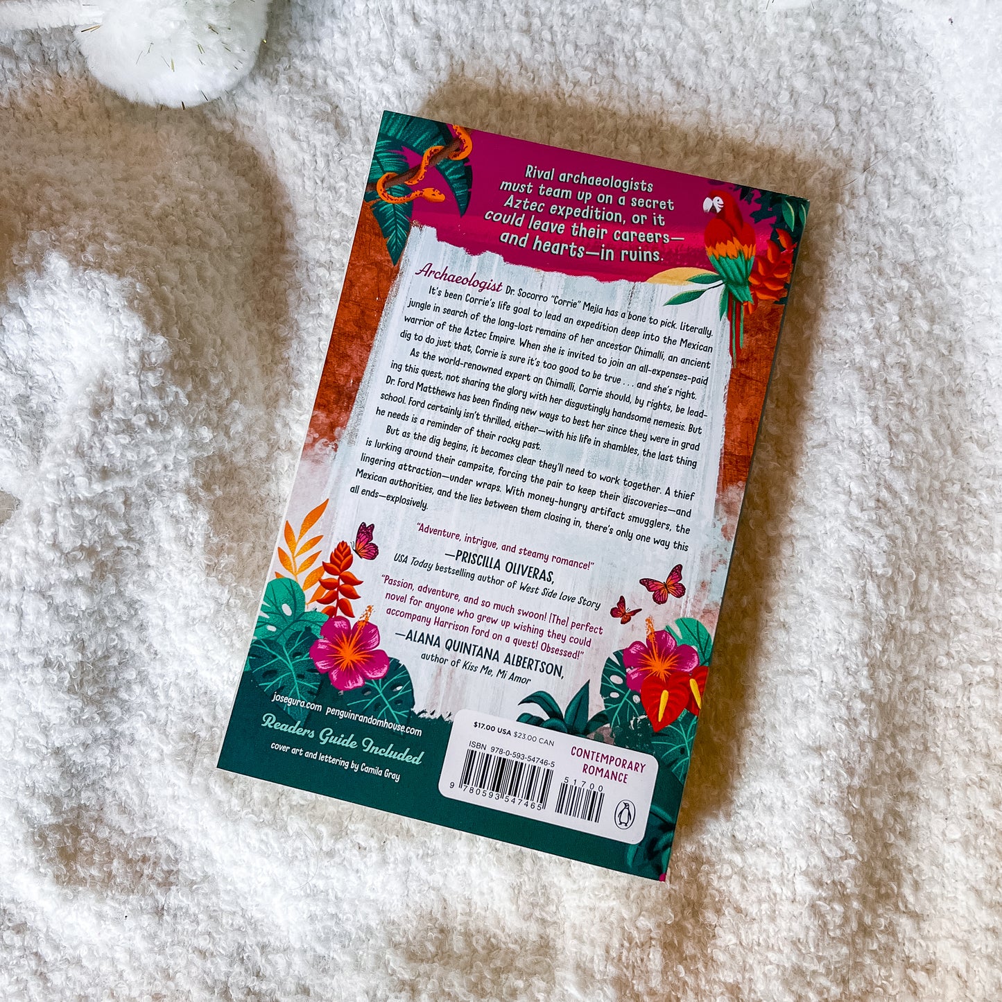 Book back cover with colorful design on a textured surface