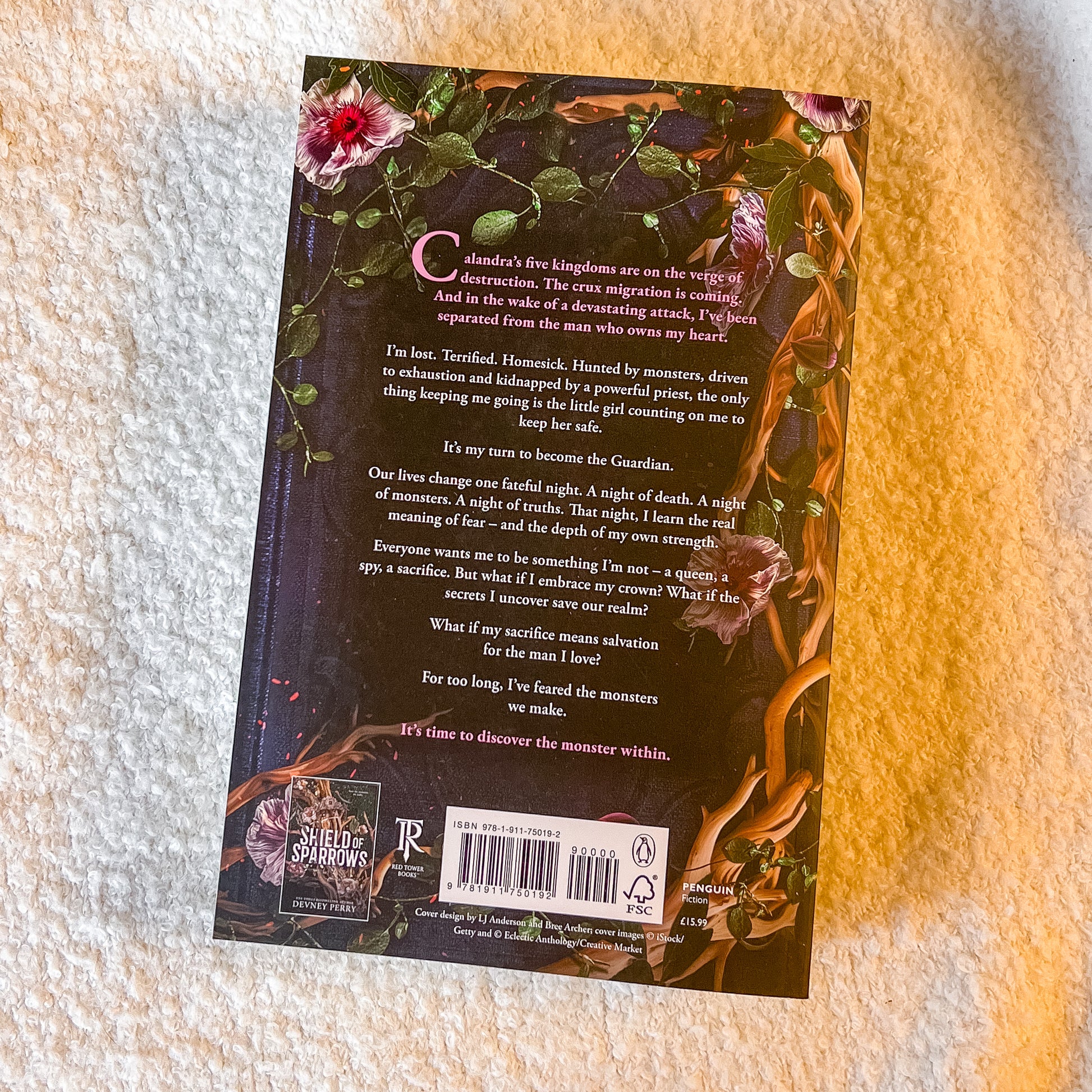 The back of a book "Rites of the Starling" on a textured white surface.