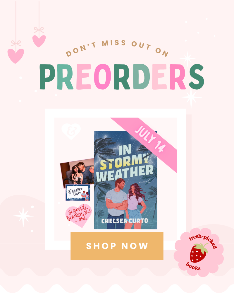 Promotional graphic for preorders with a book cover and 'Shop Now' button on a light pink background.
