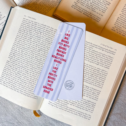 Bookmarks with humorous text on an open book
