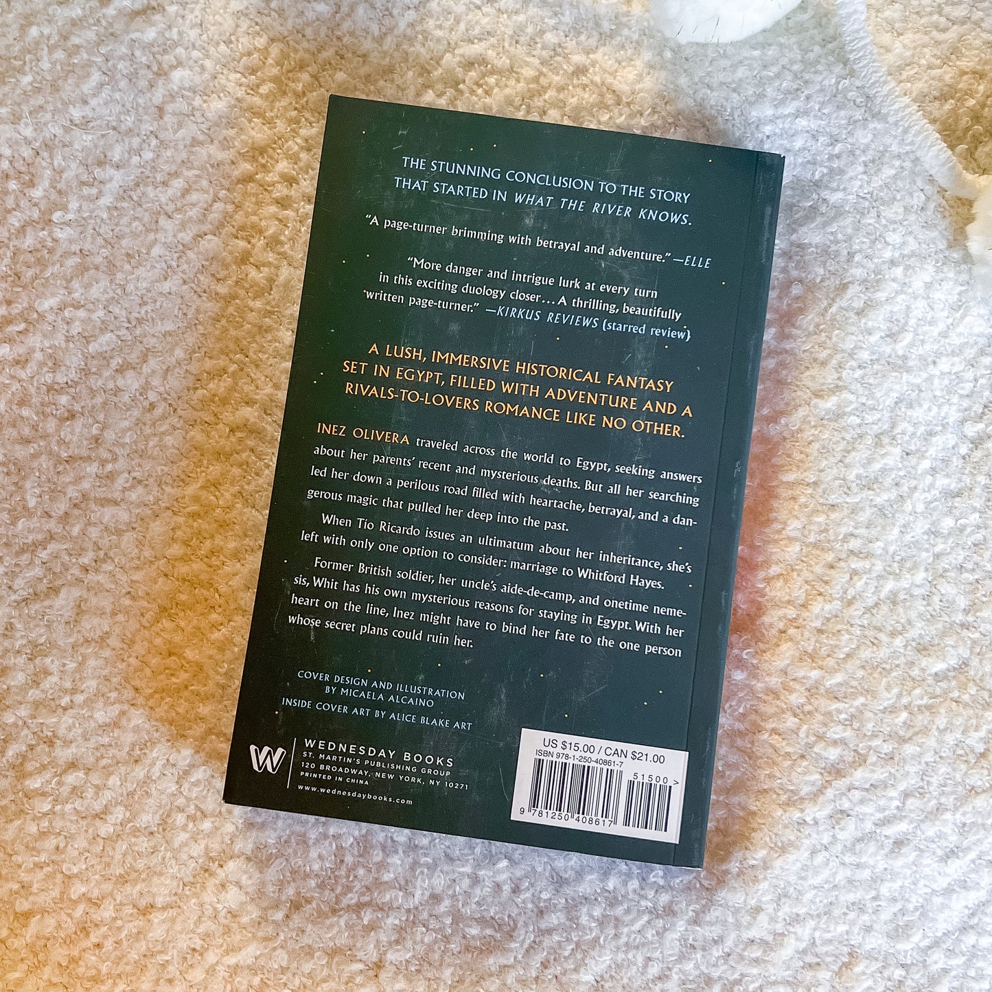 Book back cover on a textured surface
