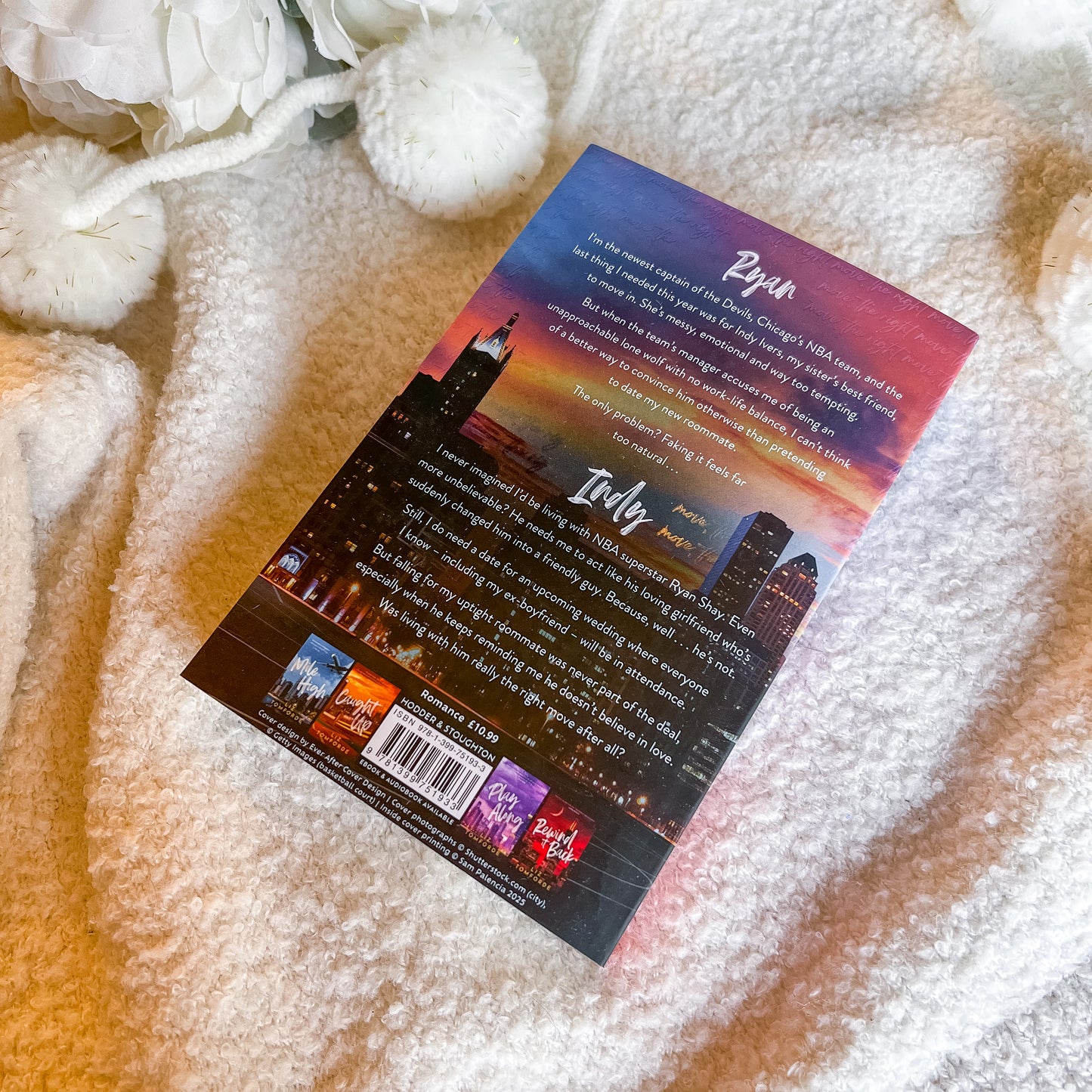 Book back cover with cityscape design on a textured surface