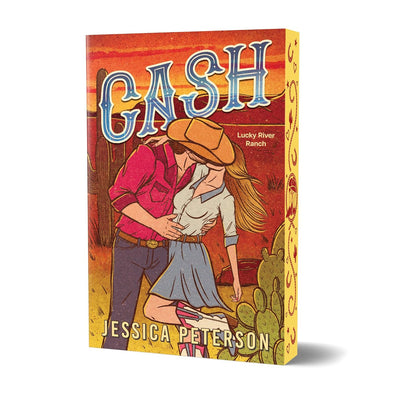 Book cover of 'Cash' by Jessica Peterson with a cowboy and cowgirl illustration on a red background.