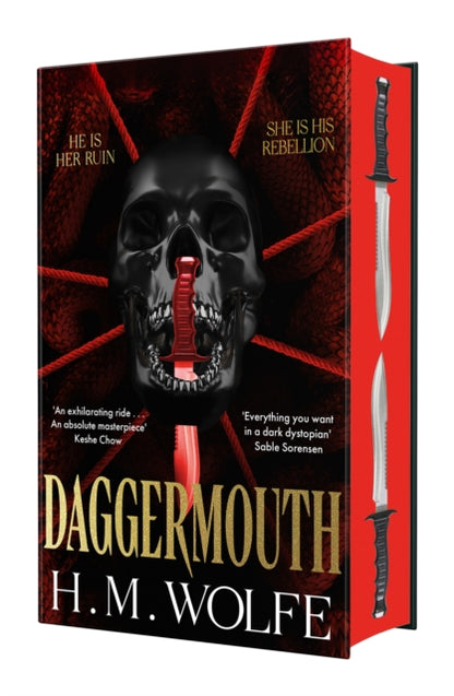 Book cover of 'Daggermouth' by H.M. Wolfe with a skull and sword design.