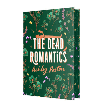 Book cover of 'The Dead Romantics' by Ashley Poston with floral design on a green background