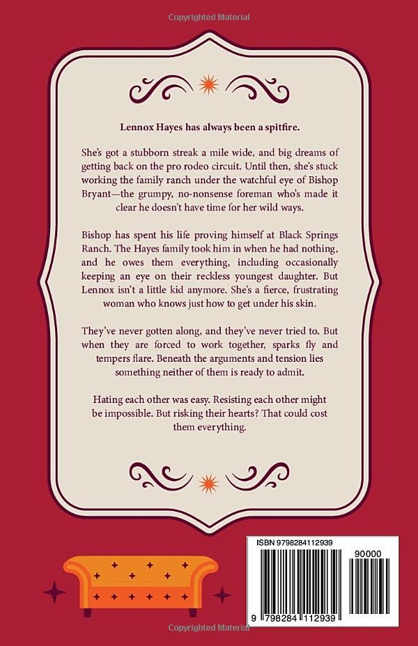 Book back cover with text and decorative elements on a red background