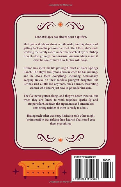 Book back cover with text and decorative elements on a red background