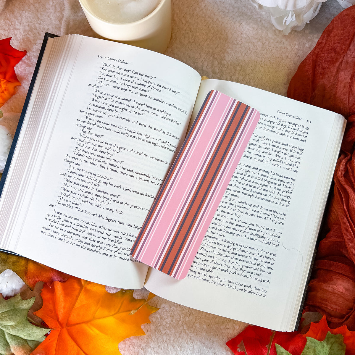 Pink Fall Stripes Bookmark (Velvet) – Handmade