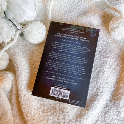 Book back cover on a textured surface with decorative elements