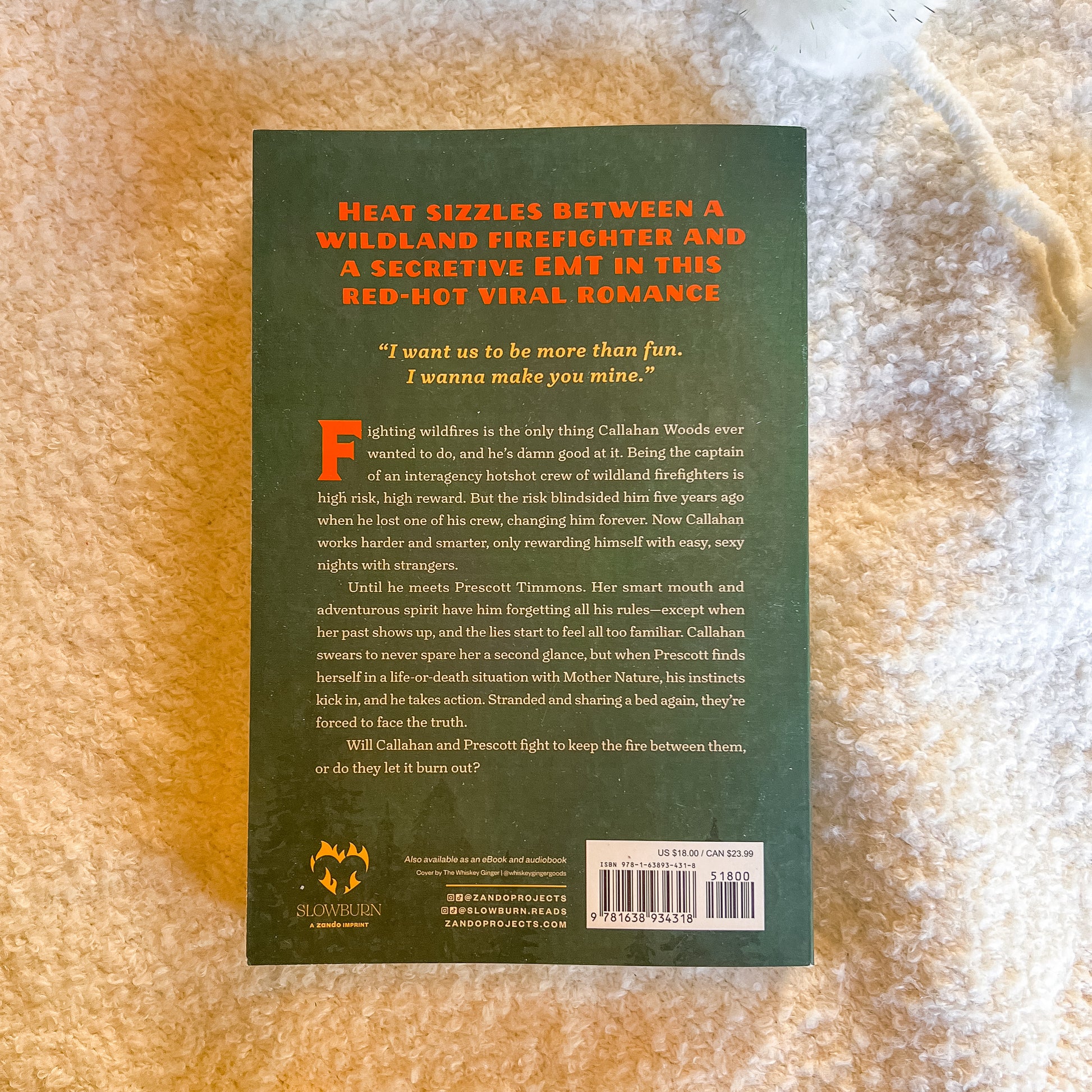 Book back cover with text on a textured surface