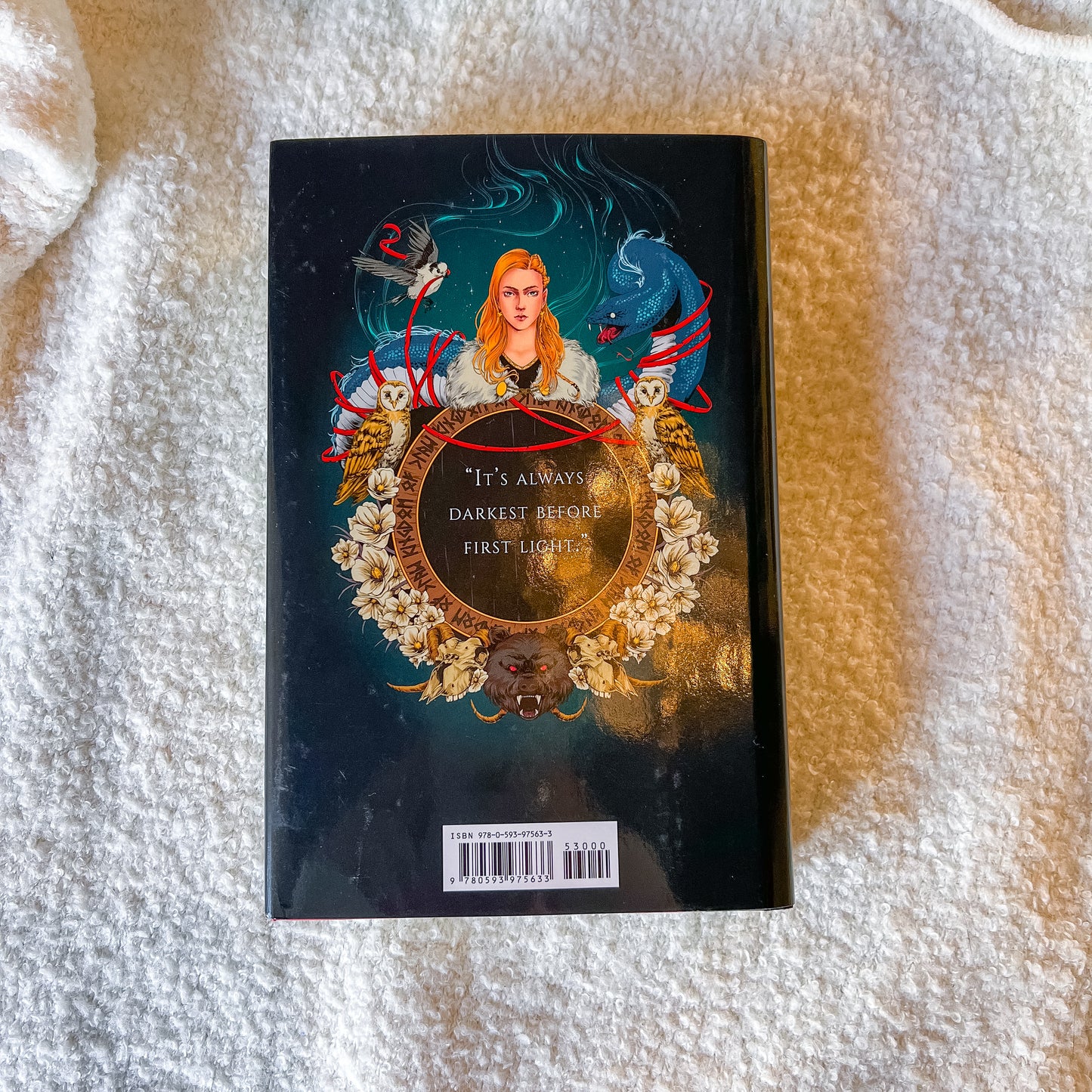 Book cover with a woman's face and decorative elements on a textured surface