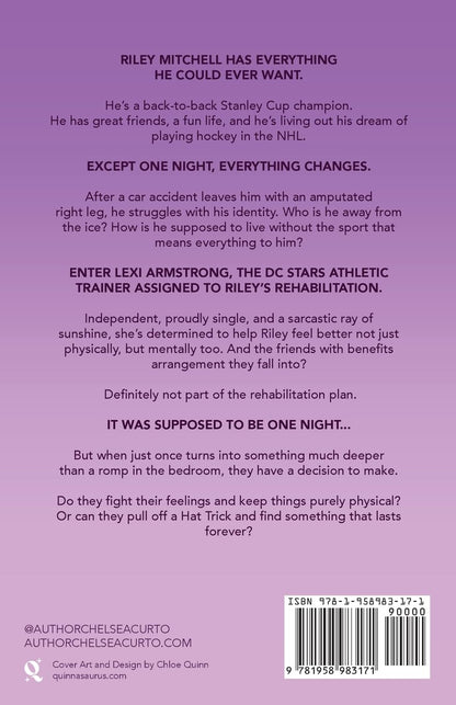 Book back cover with text about a hockey player and his rehabilitation