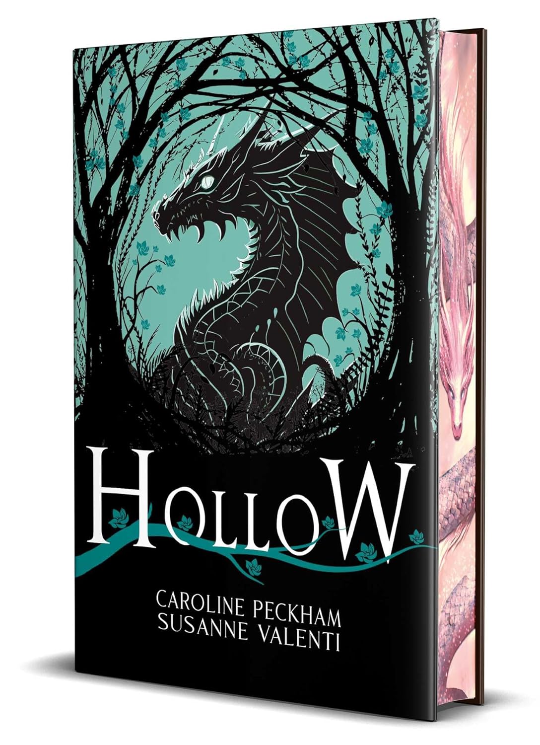 Book cover of 'Hollow' with a dragon illustration on a black background