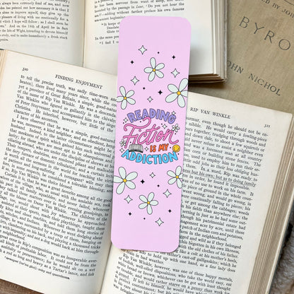 Reading fiction is my addiction pink bookmark