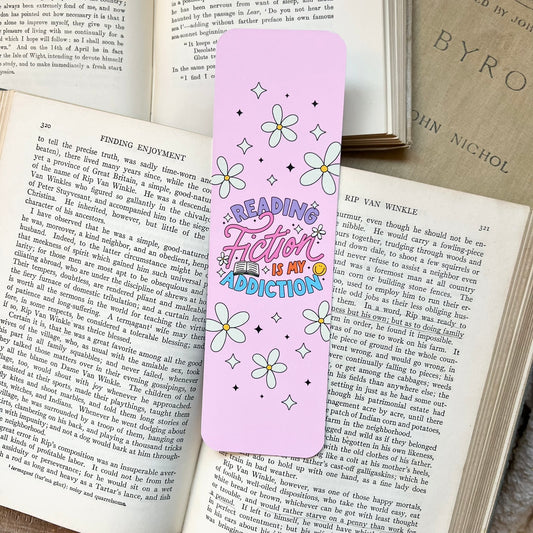 Reading fiction is my addiction pink bookmark
