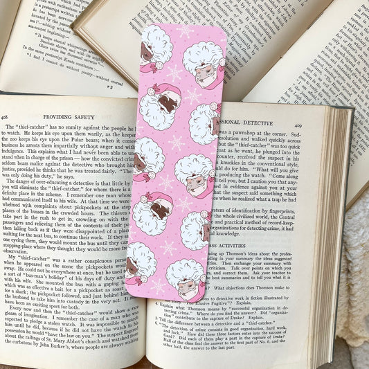 Pink holiday santa bookmark