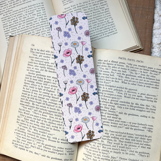 Pink wildflower field bookmark