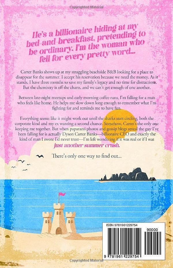 Book back cover with pink text and beach scene
