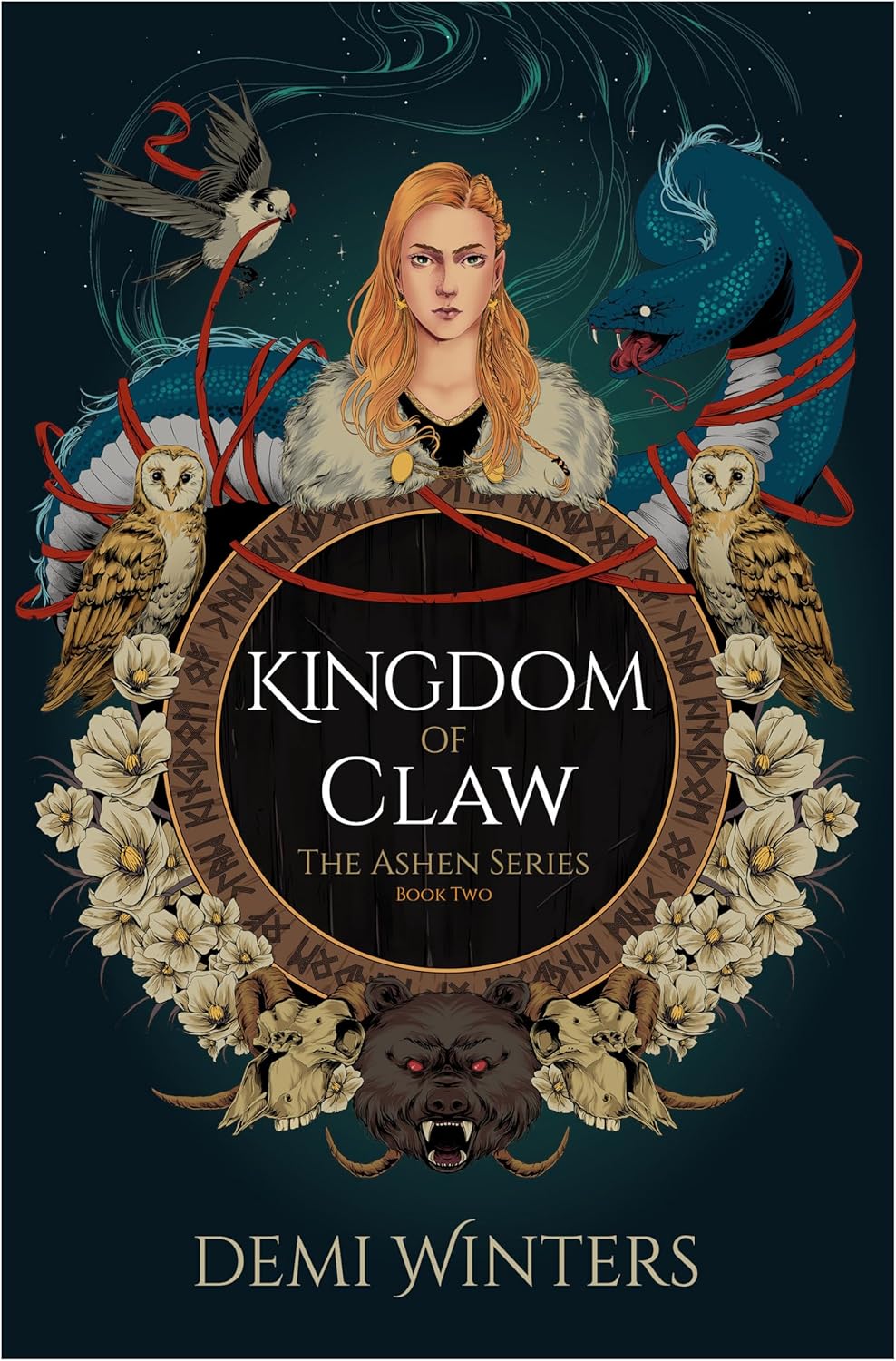 Book cover of 'Kingdom of Claw' by Demi Winters featuring a central figure with animals and decorative elements.