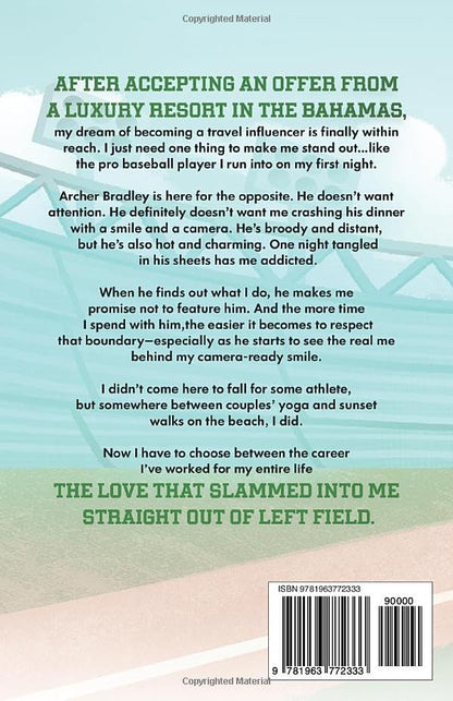 Book cover with text and a beach scene
