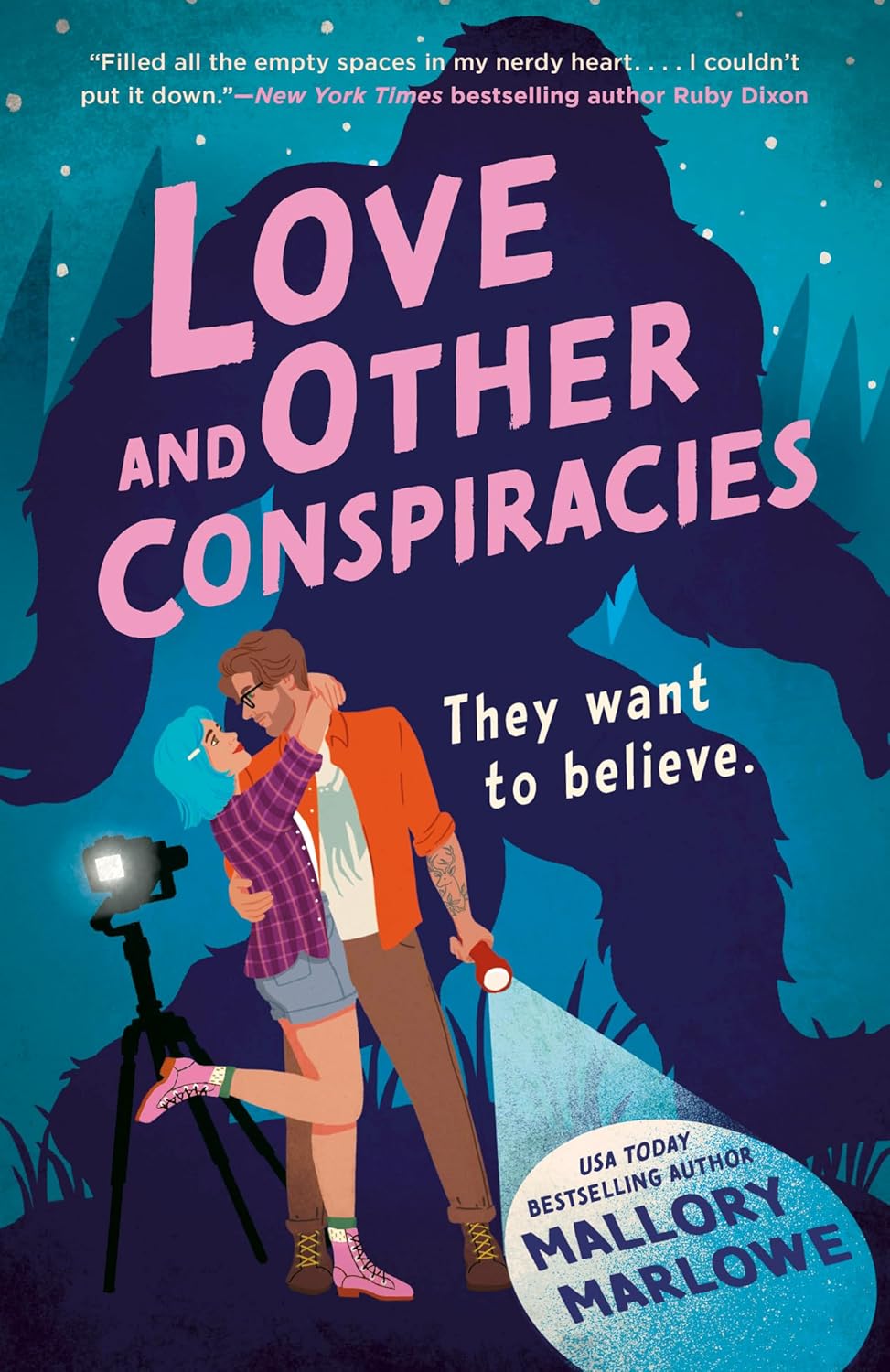 Book cover of 'Love and Other Conspiracies' with a silhouette of a woman and a person with a flashlight.