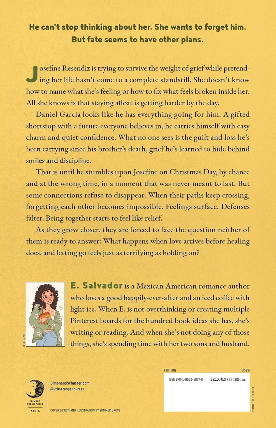 Book page with text and author information on a yellow background